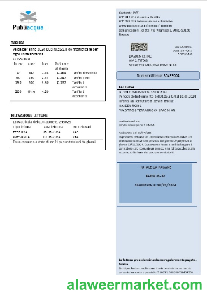 Italy Publiacqua business utility bill template in Word and PDF format
